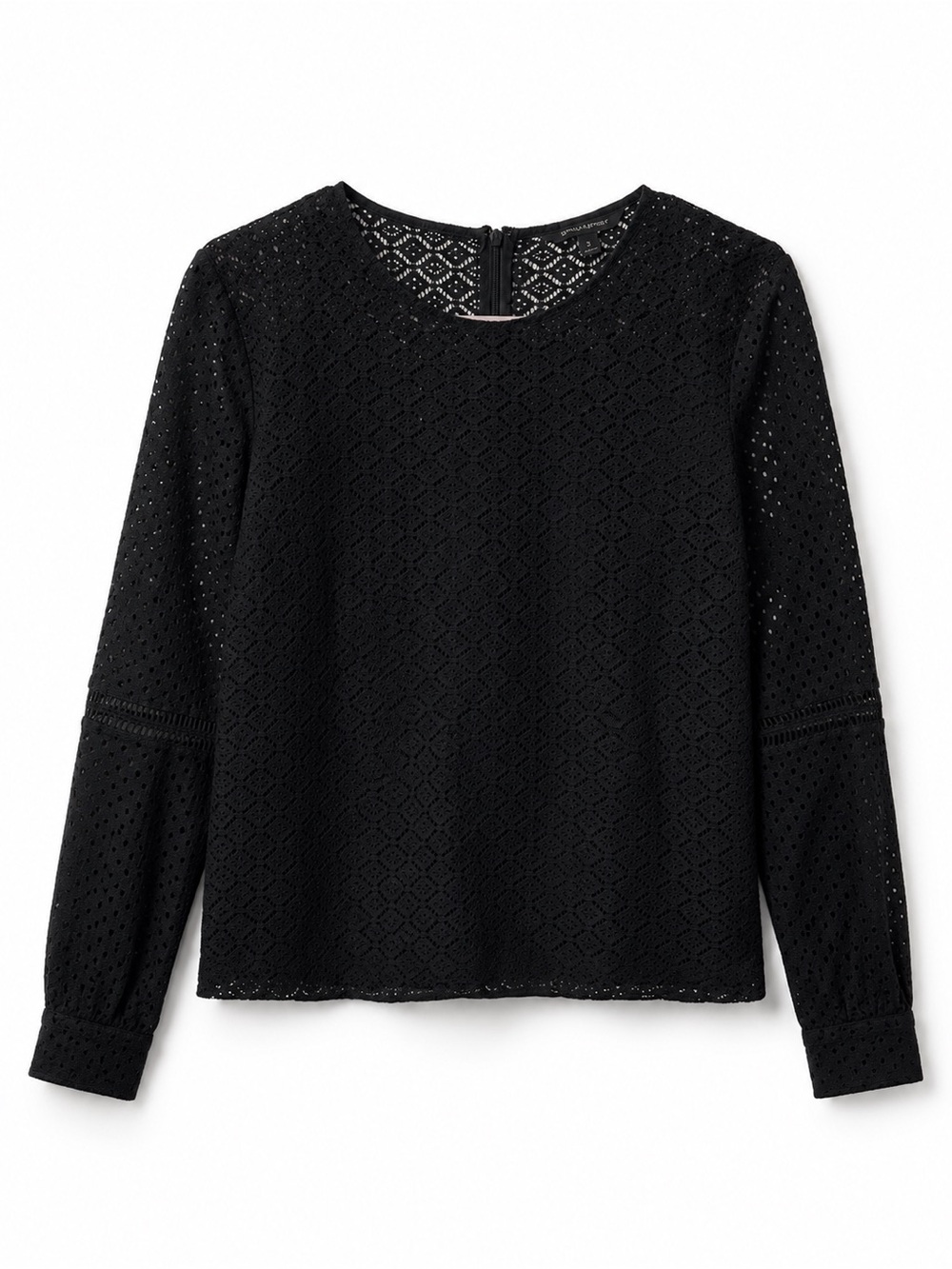 Banana Republic Black Eyelet Lace Long-Sleeve Crochet Women's Top Size S
